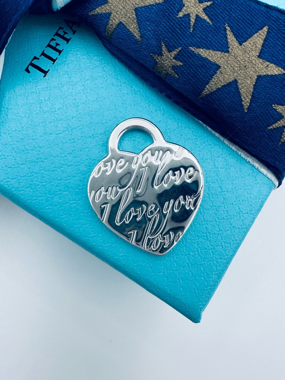 Tiffany & Co. Notes I LOVE YOU Heart Charm in Sterling Silver with Pouch